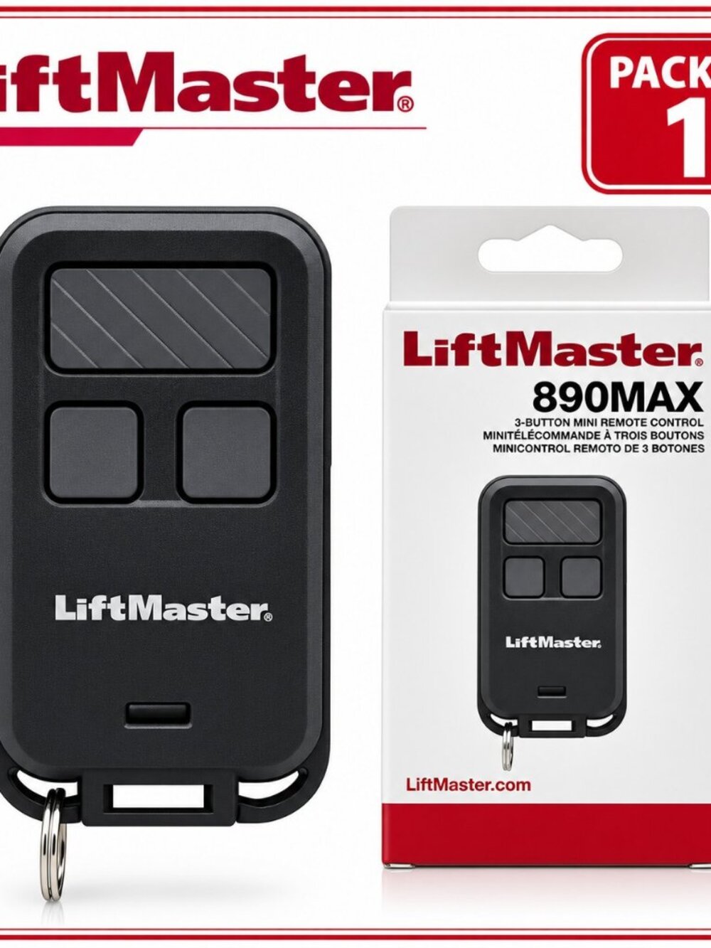 LiftMaster 890MAX Mini Key Chain Garage Door Opener 371LM, 971LM compatible